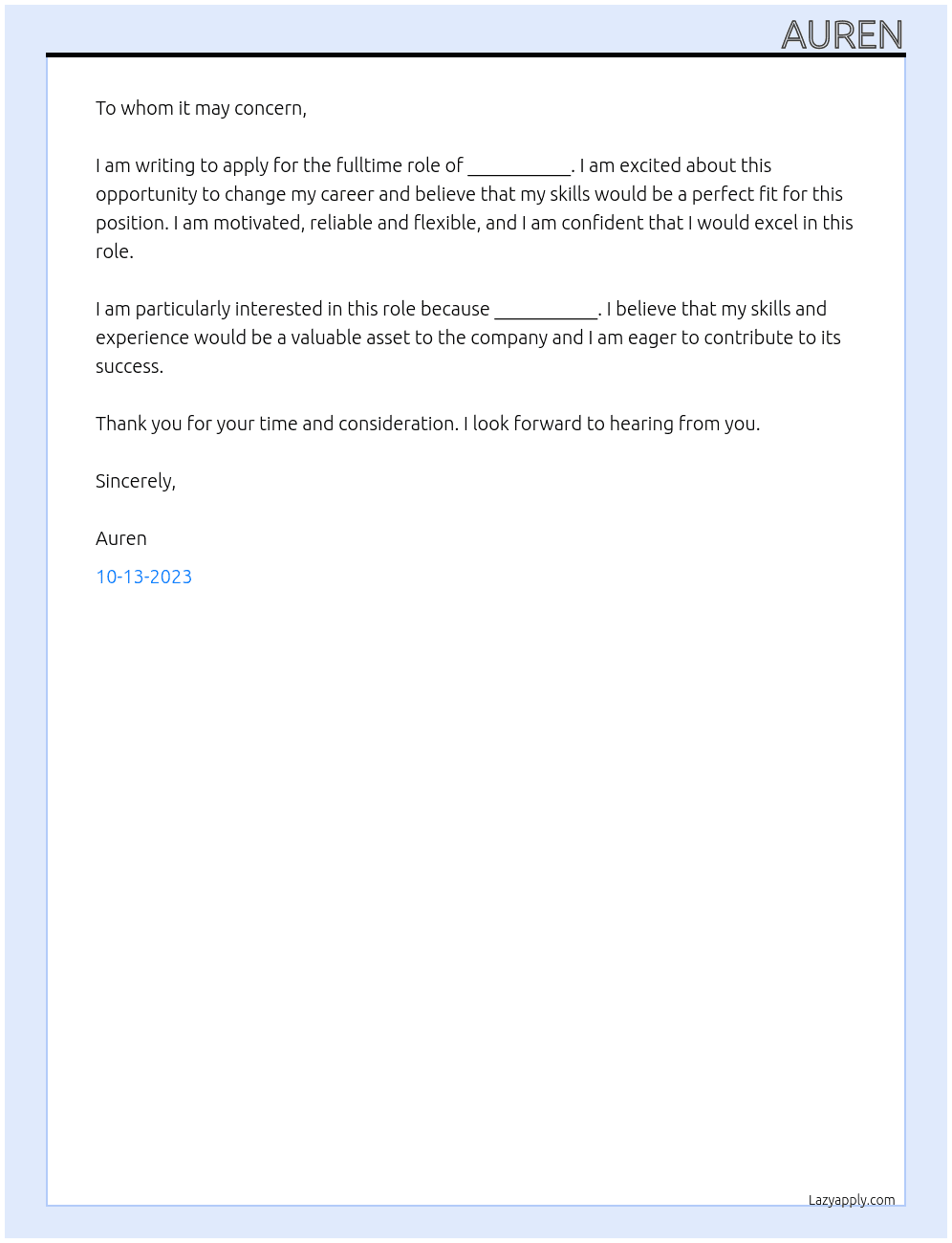 Change of career At No idea Cover Letter
