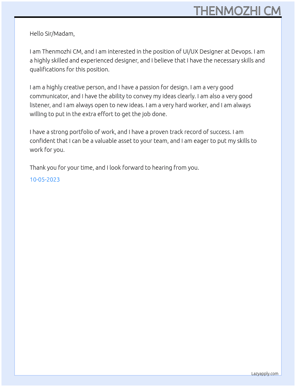 UI/UX Designer At Devops Cover Letter