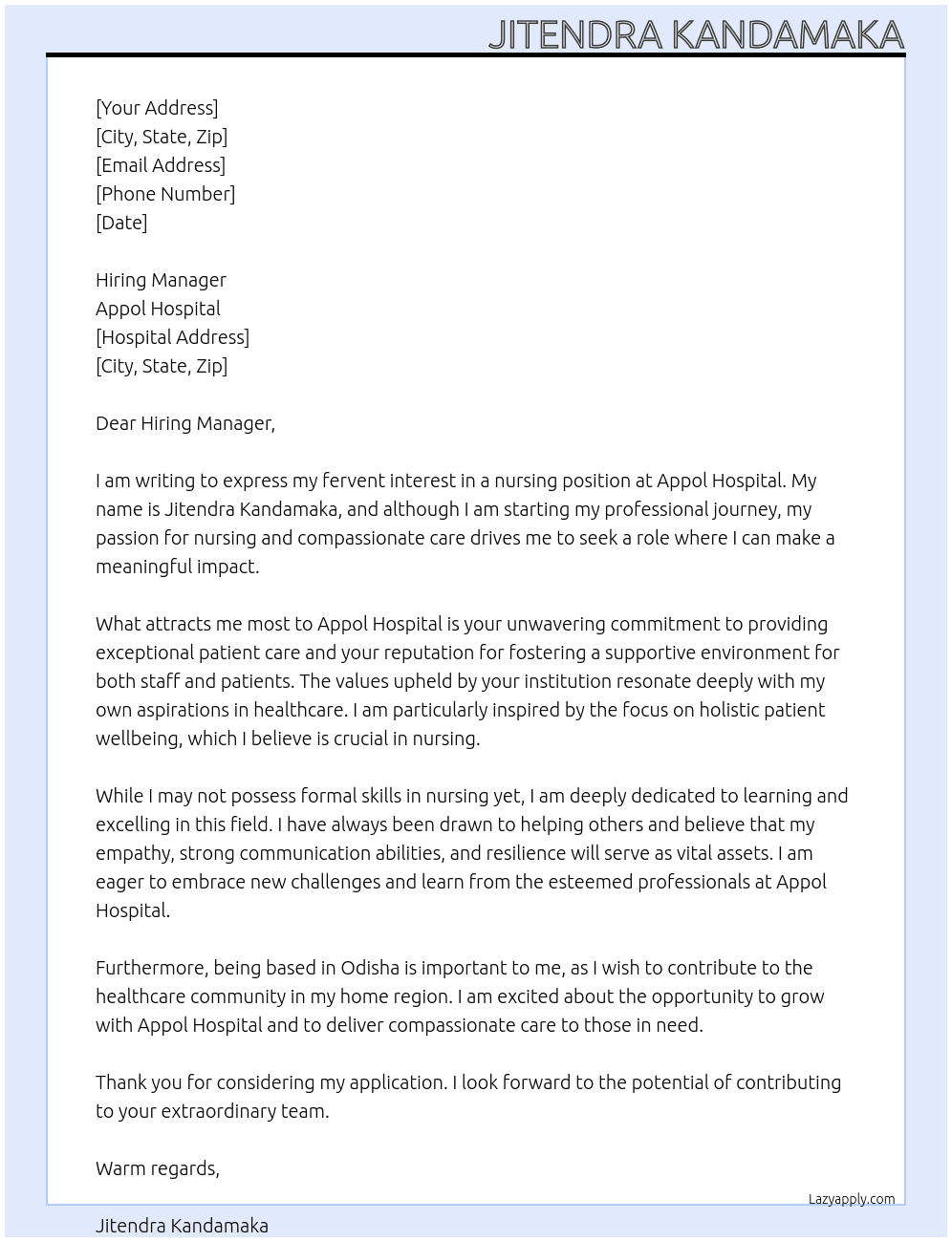 Cover letter for nursing - LazyApply