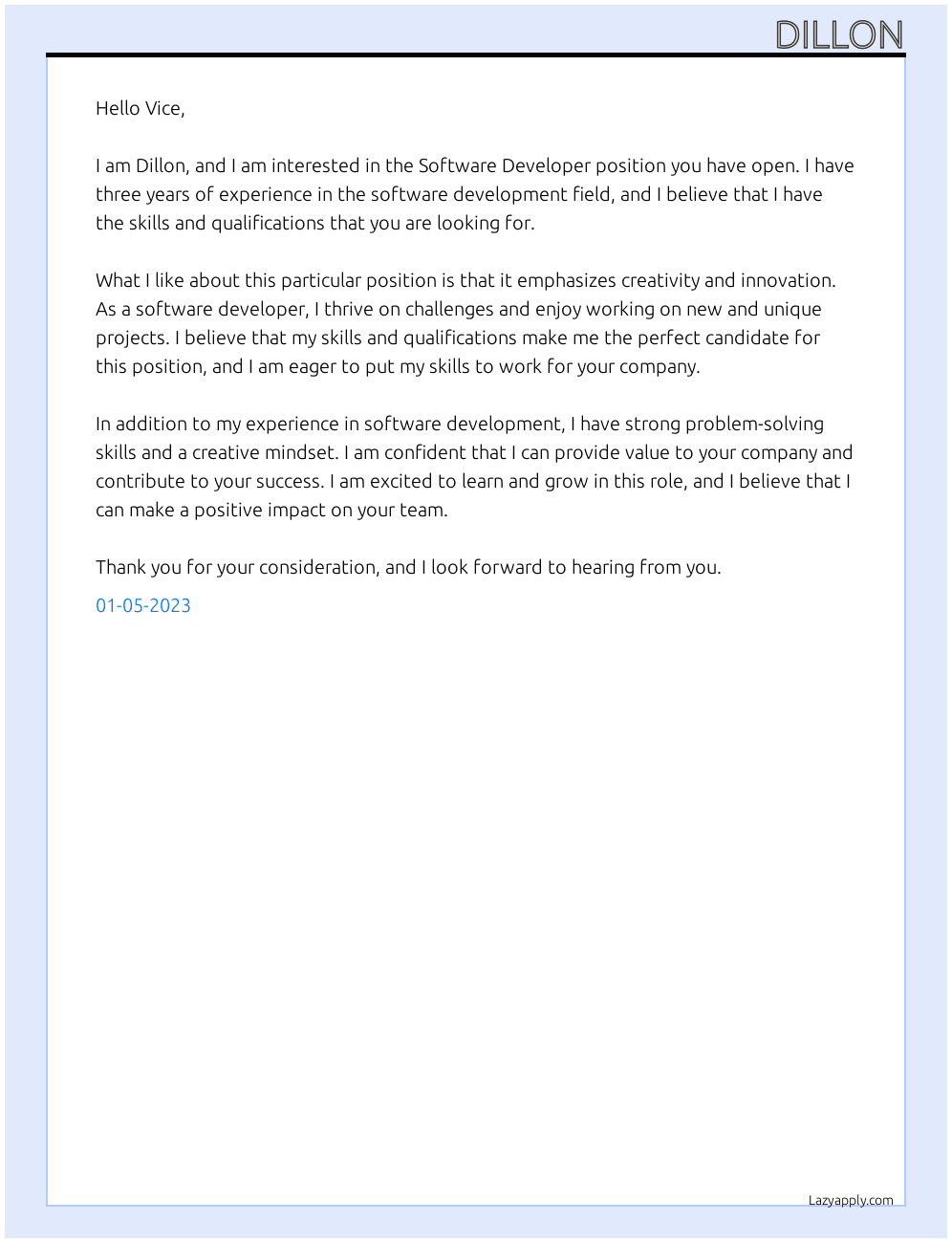 Software developer At Vice Cover Letter