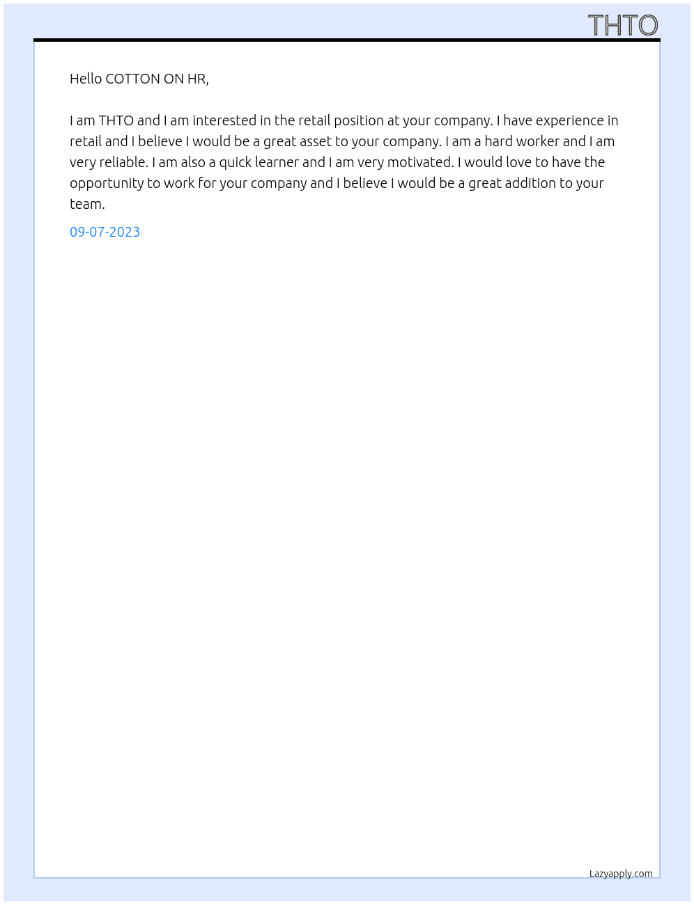 RETAIL  At COTTON ON HR Cover Letter