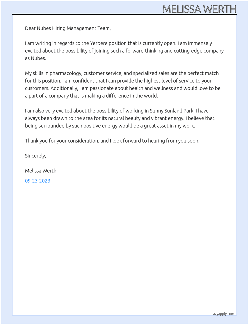 Yerbera At Nubes Cover Letter