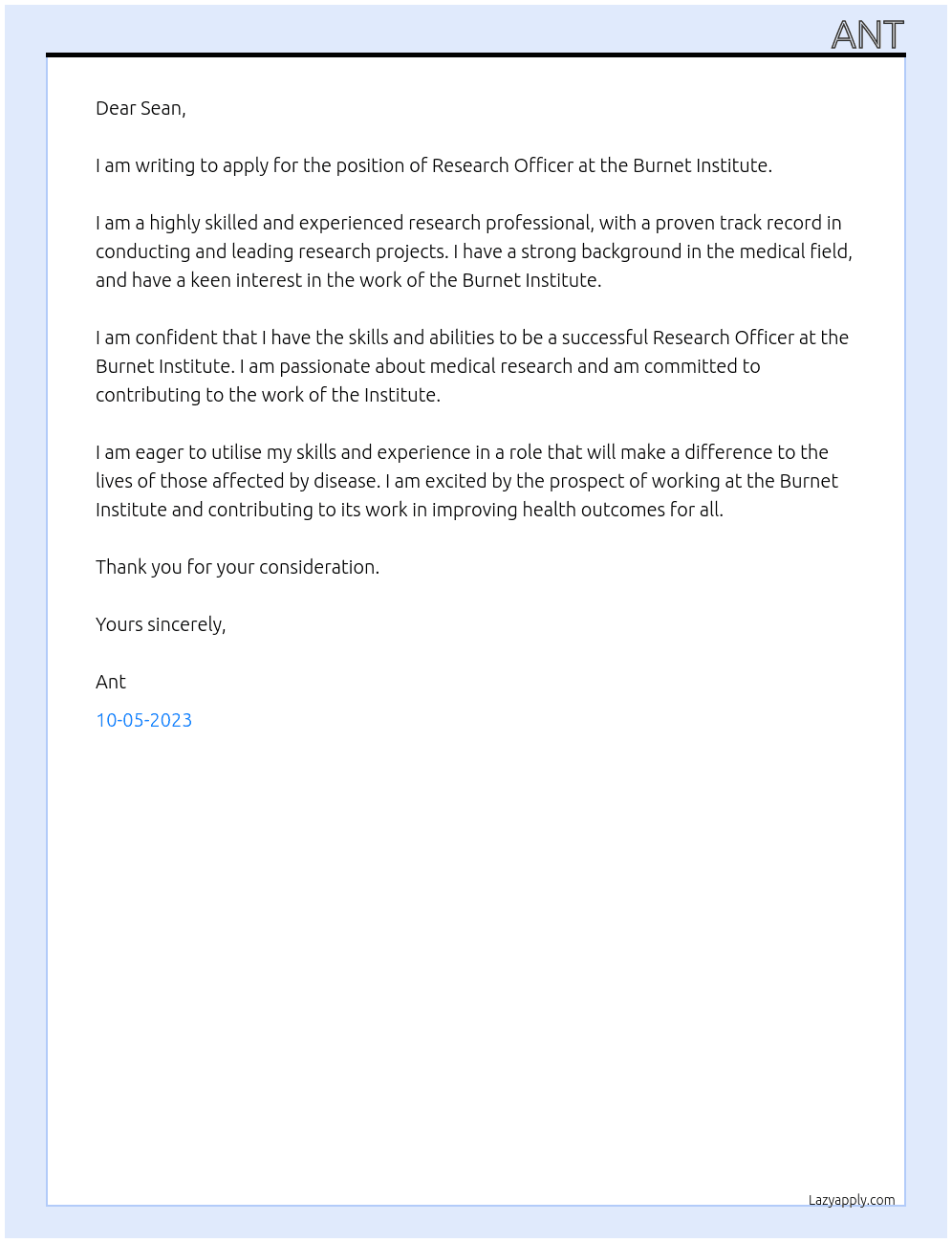 Research Officer At Burnet Institute Cover Letter