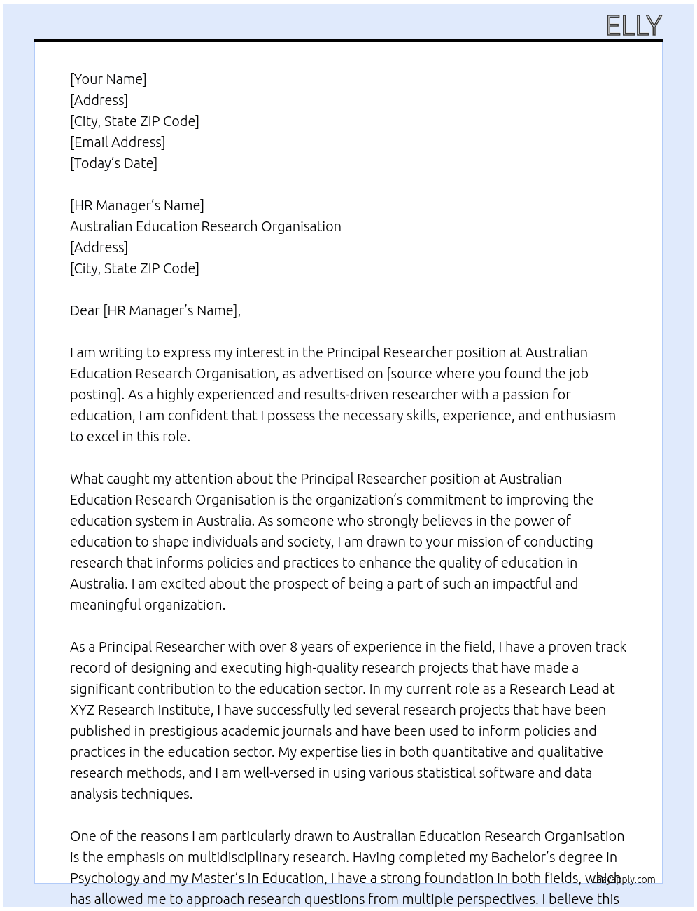 Principal Researcher At Australian Education Research Organisation  Cover Letter