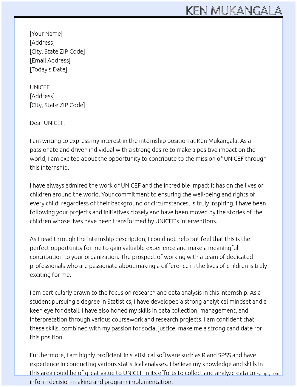 Internship At Ken Mukangala Cover Letter