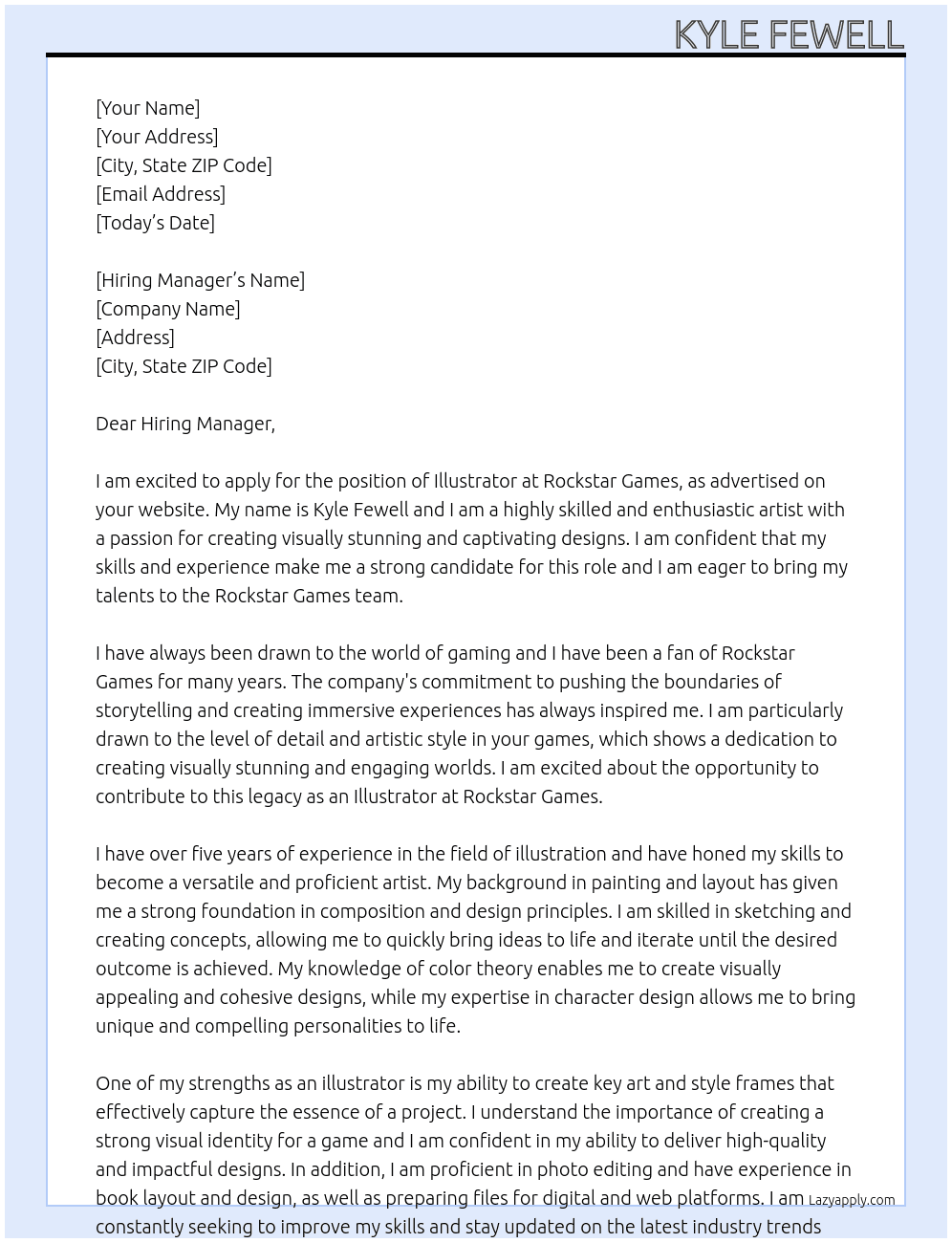 illustrator At Rockstar Games Cover Letter