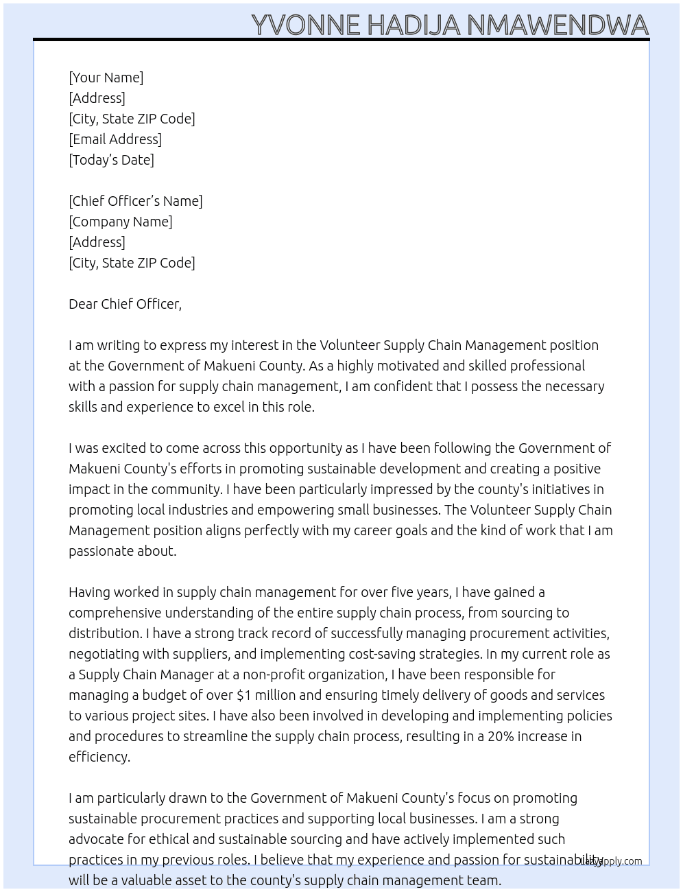 volunteer supply chain management At government of makueni county Cover Letter