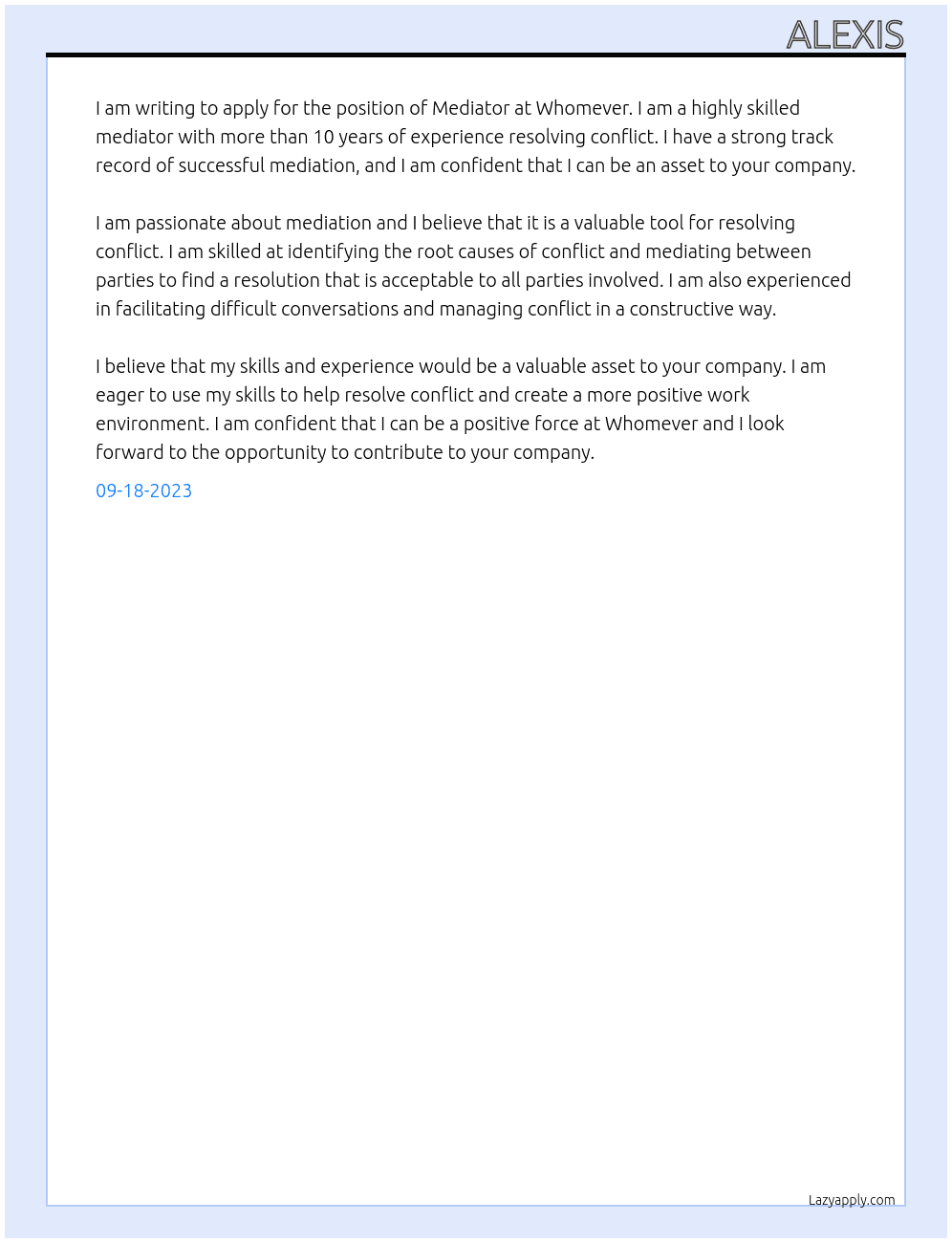 Mediator At Whomever Cover Letter