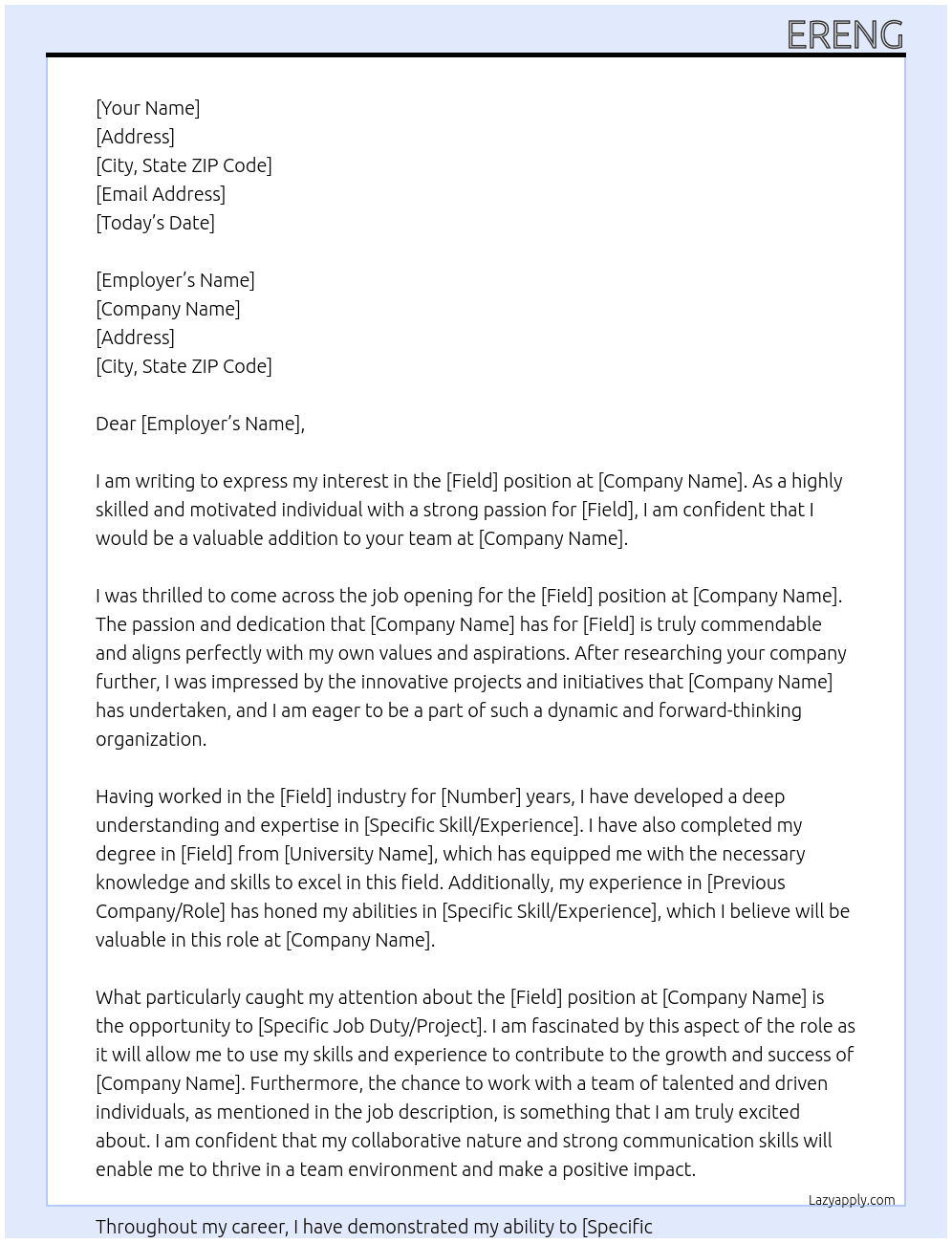 field  At lcrh Cover Letter