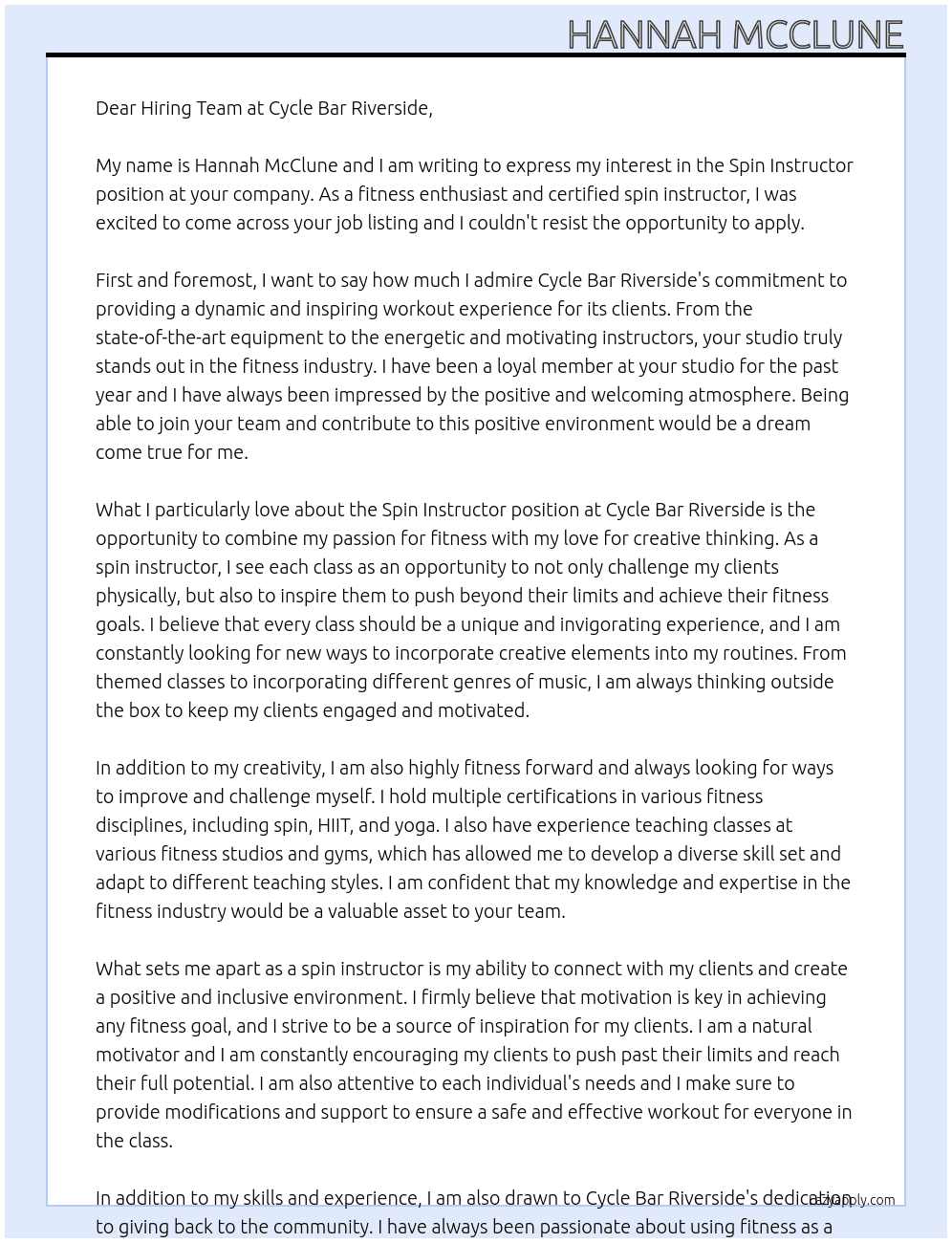 Cover letter for spin instructor - LazyApply