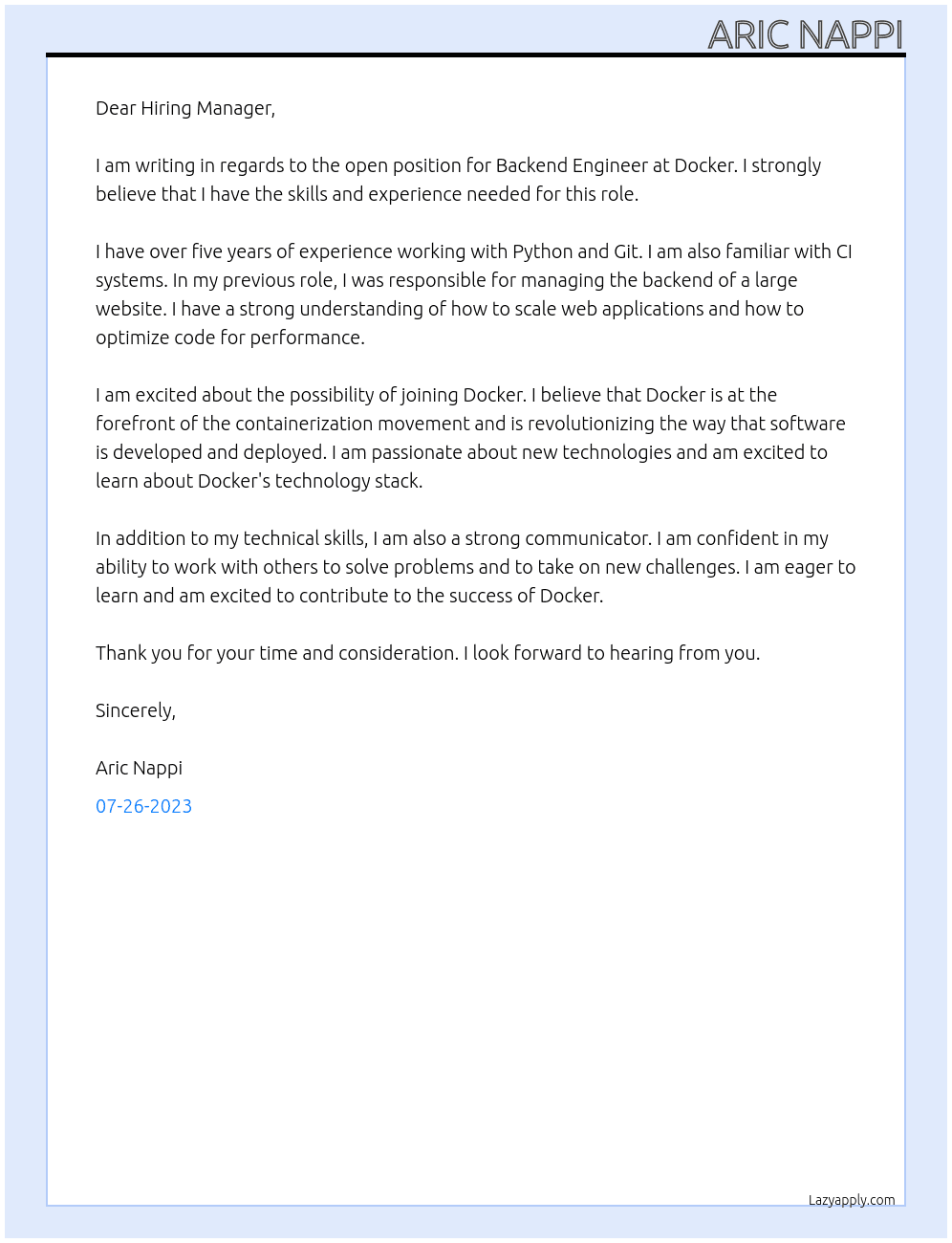Backend Engineer At Docker Cover Letter