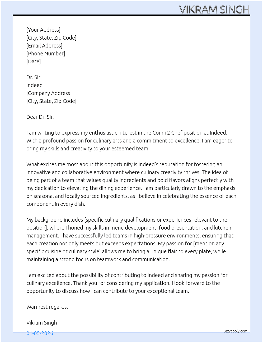 Cover letter for comii 2 chef - LazyApply