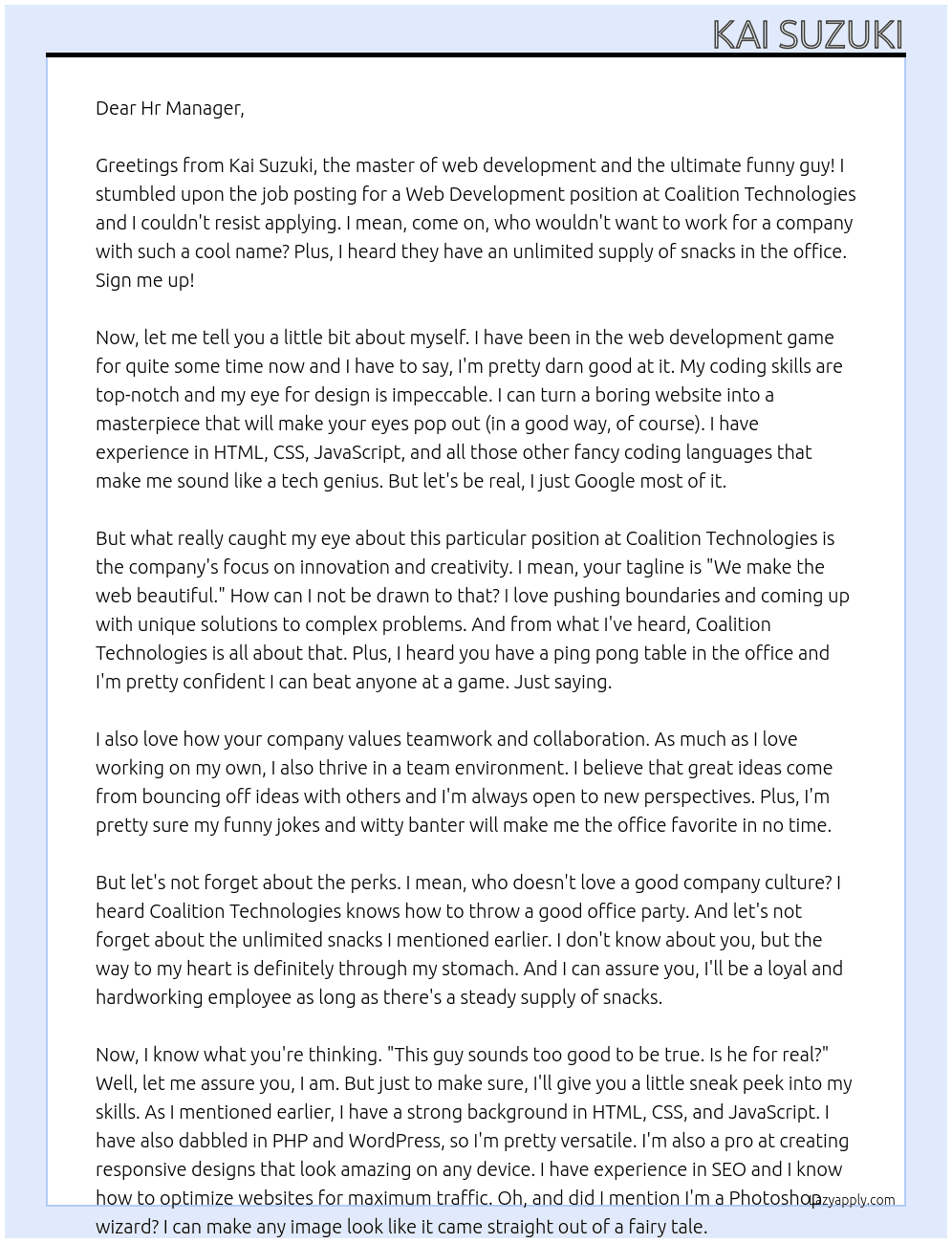 Web Development At Coalition Technologies Cover Letter