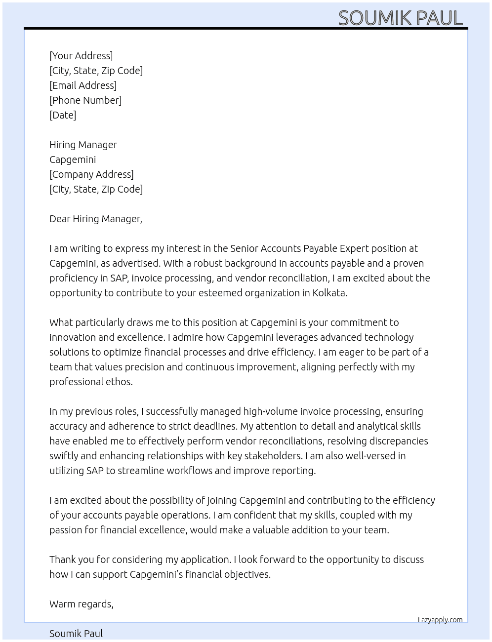Cover letter for accounts payable expert - LazyApply