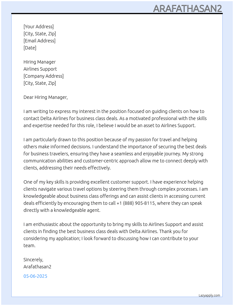 How to Contact Delta Airlines for Business Class Deals? At Airlines support Cover Letter