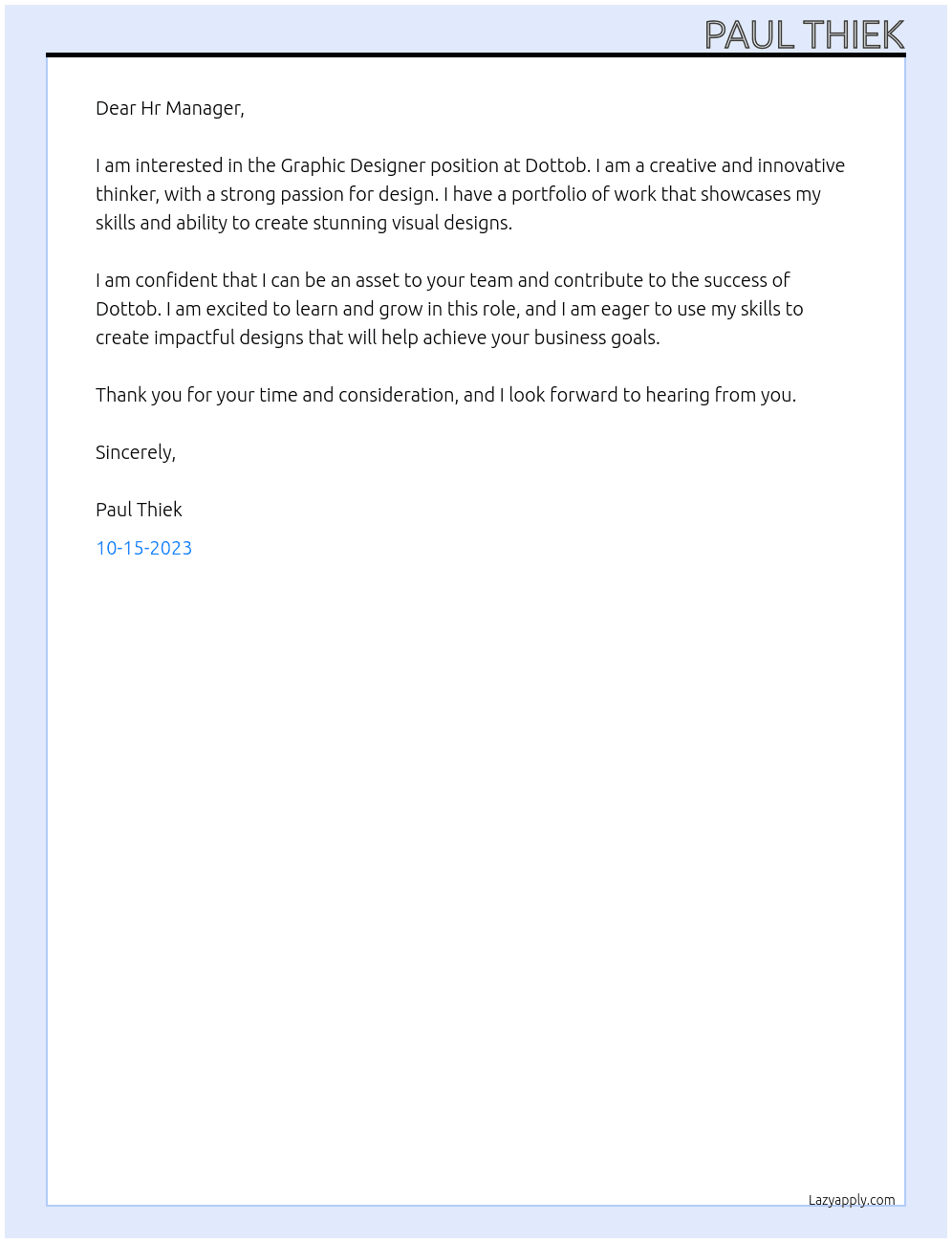 Graphic Designer At Dottob Cover Letter