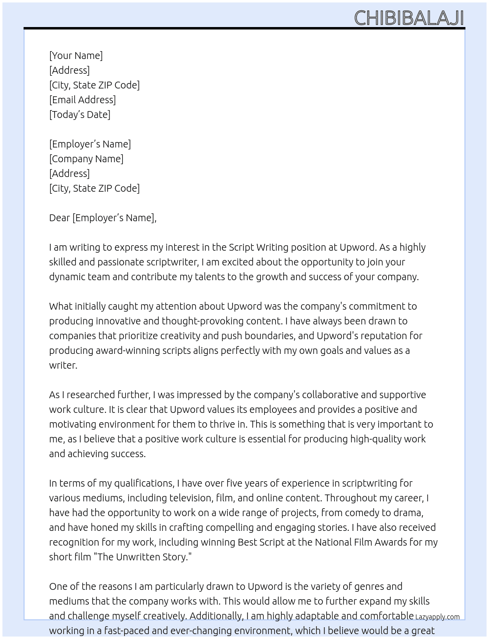Script writing At Upword Cover Letter