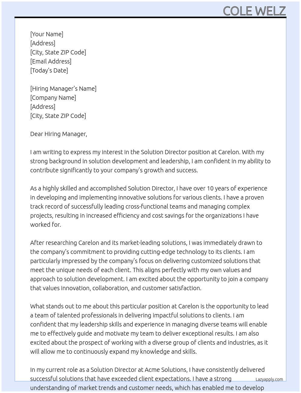 Solution Director At Carelon Cover Letter