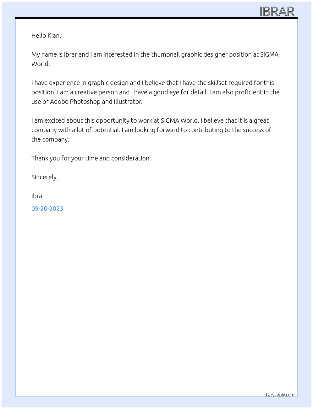 Thumbnail Graphic Designer At SiGMA World Cover Letter