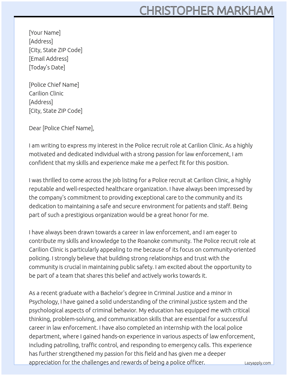 Police recruit At Carilion Clinic Cover Letter