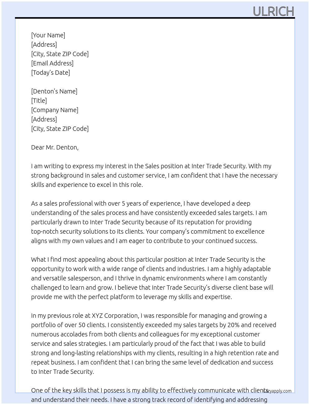 sales At Inter Trade Security Cover Letter