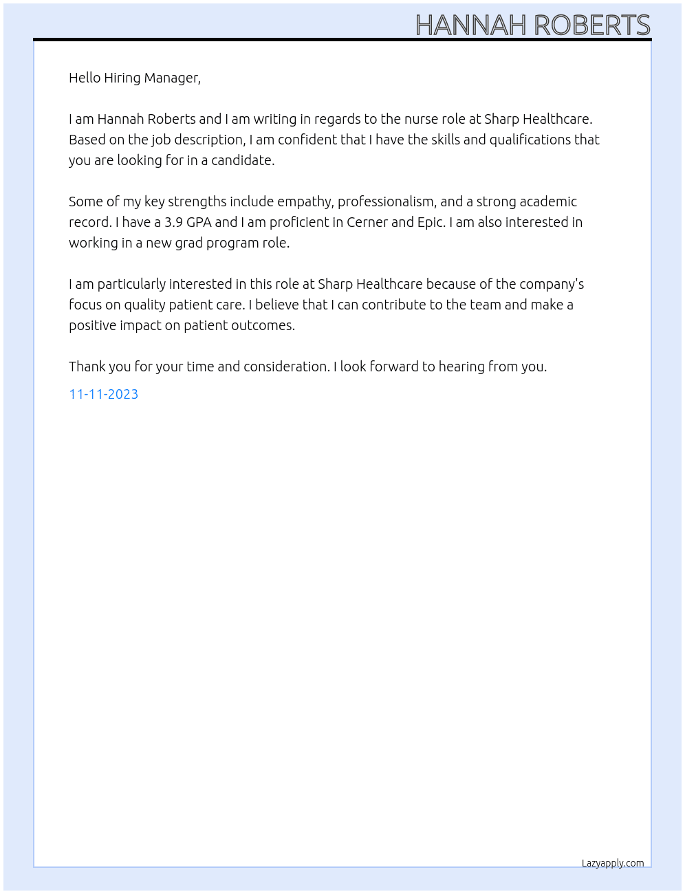 Nurse At Sharp Healthcare Cover Letter