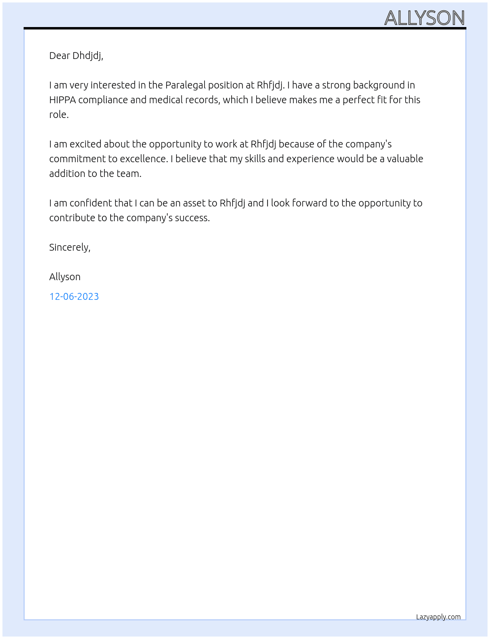 Paralegal  At Rhfjdj Cover Letter