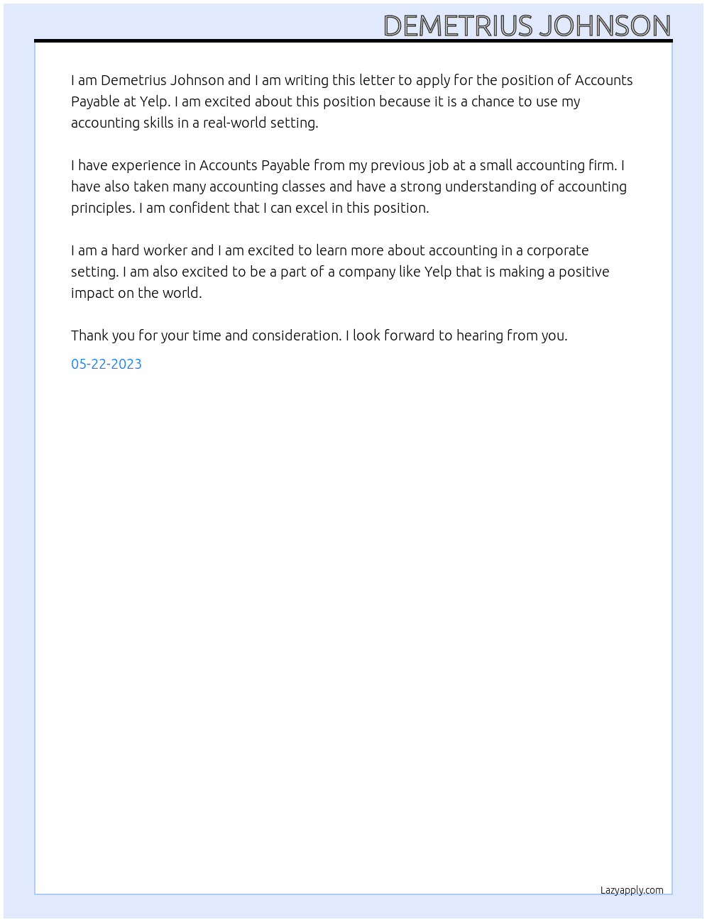 Accounts payable  At Yelp Cover Letter