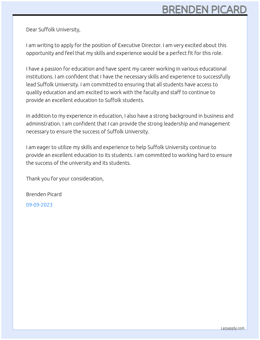 Executive Director At Suffolk University Cover Letter