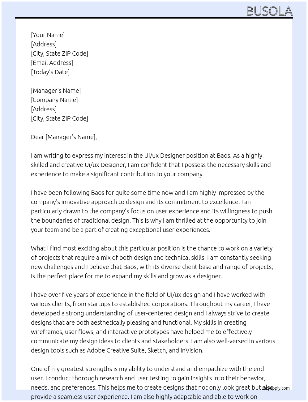 Ui/ux designer  At Baos Cover Letter