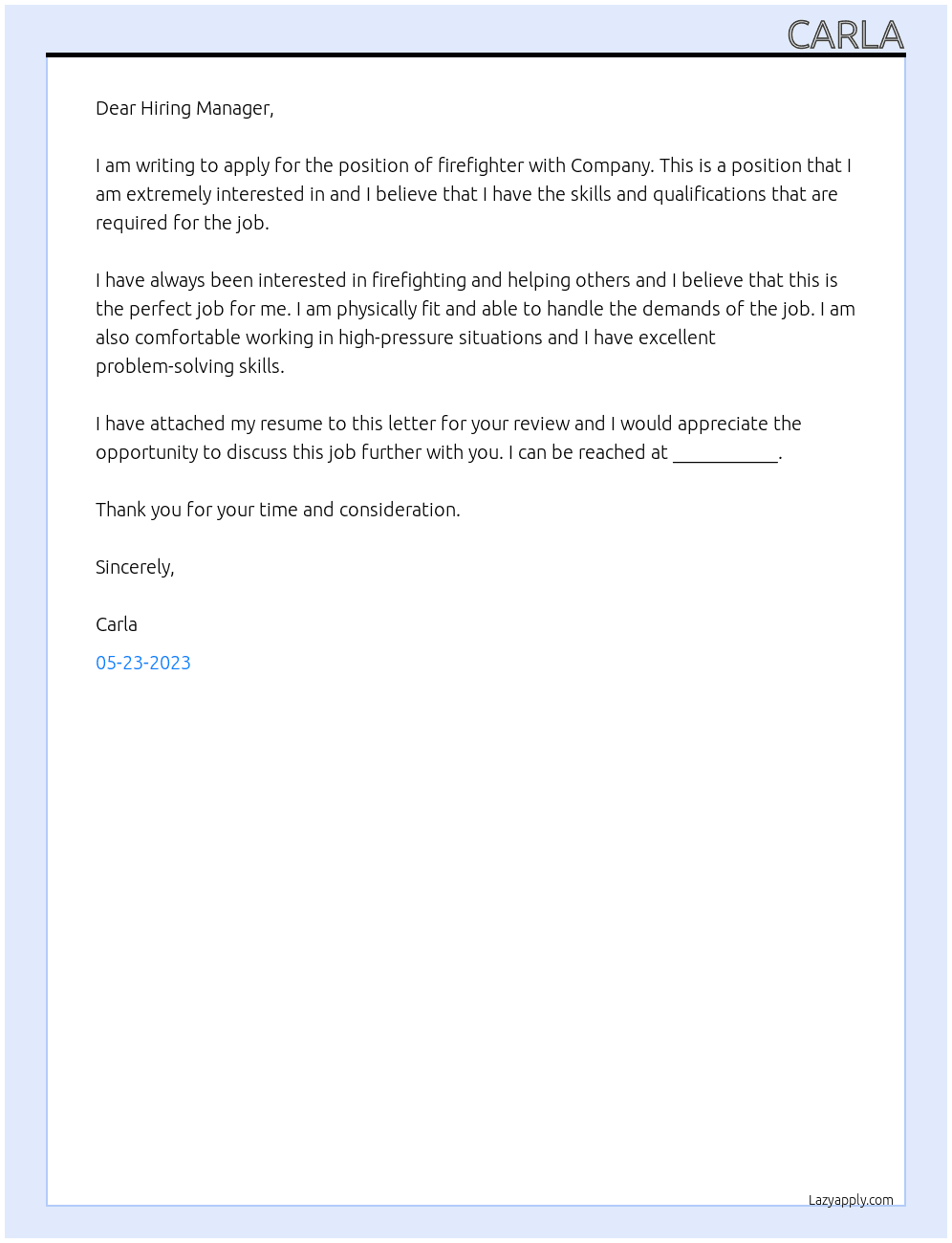 firefighter At Company Cover Letter