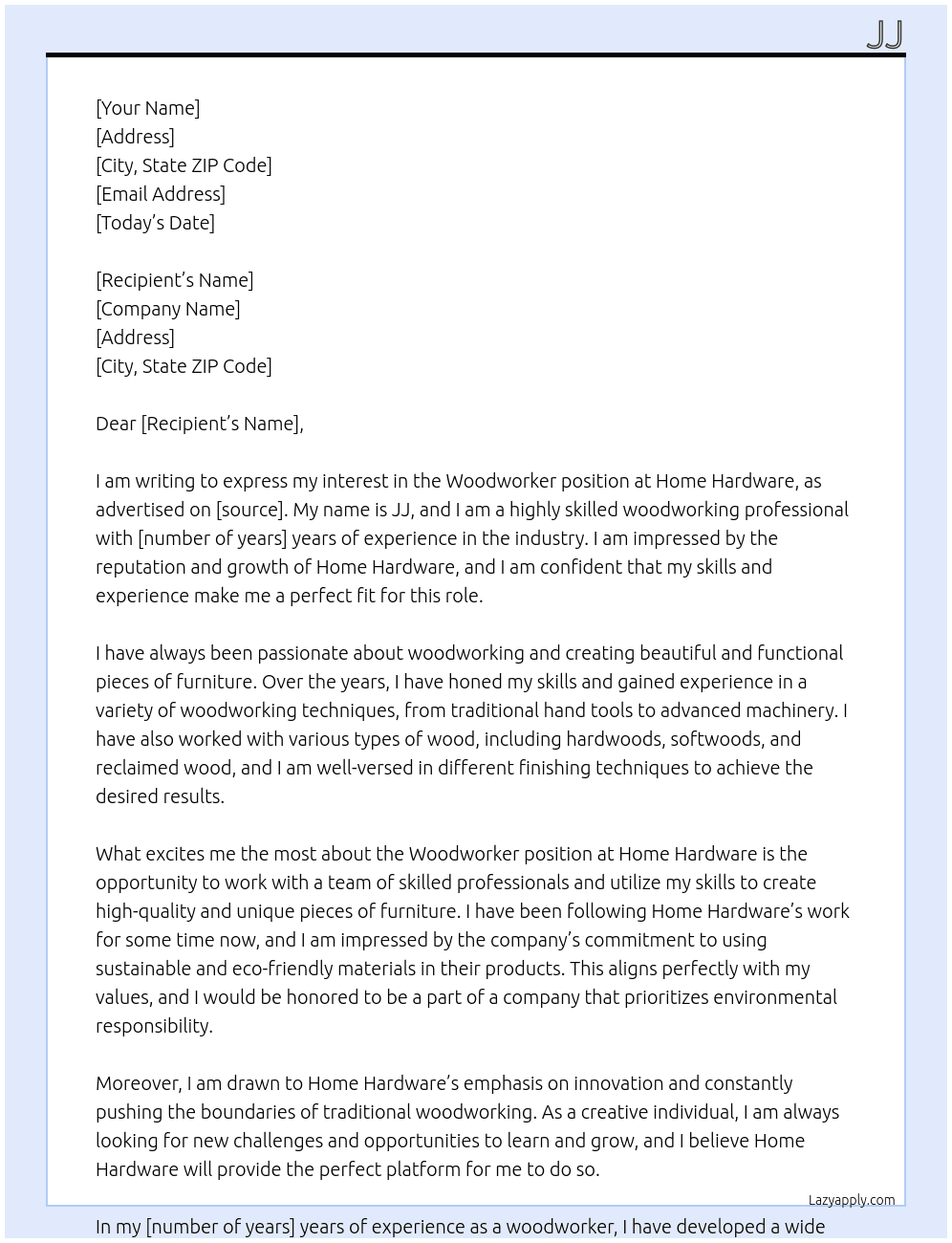 Woodworker At Home Hardware Cover Letter