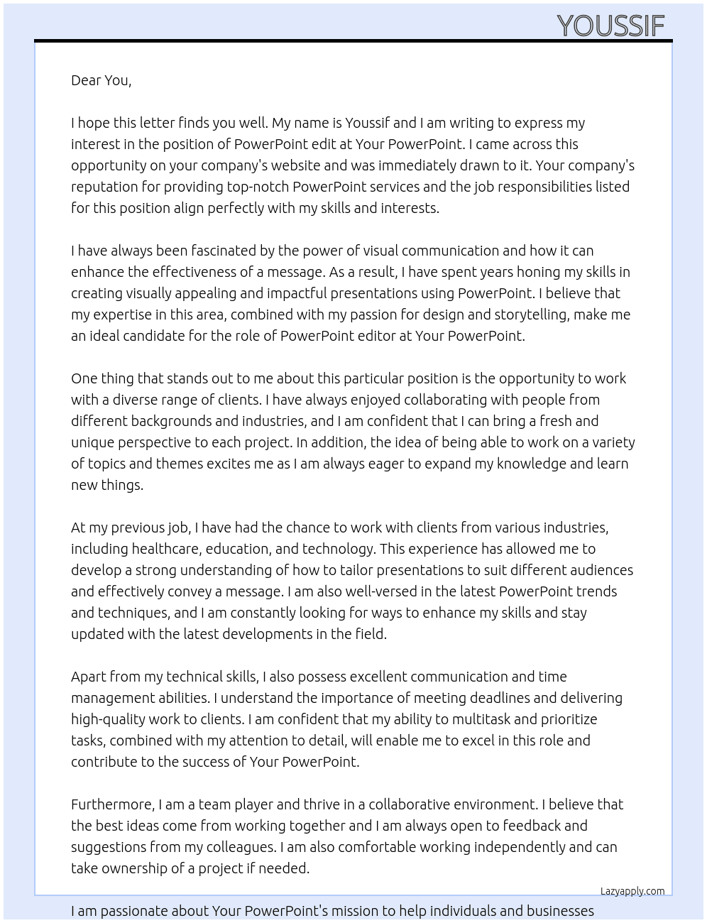 PowerPoint edit At Your PowerPoint  Cover Letter