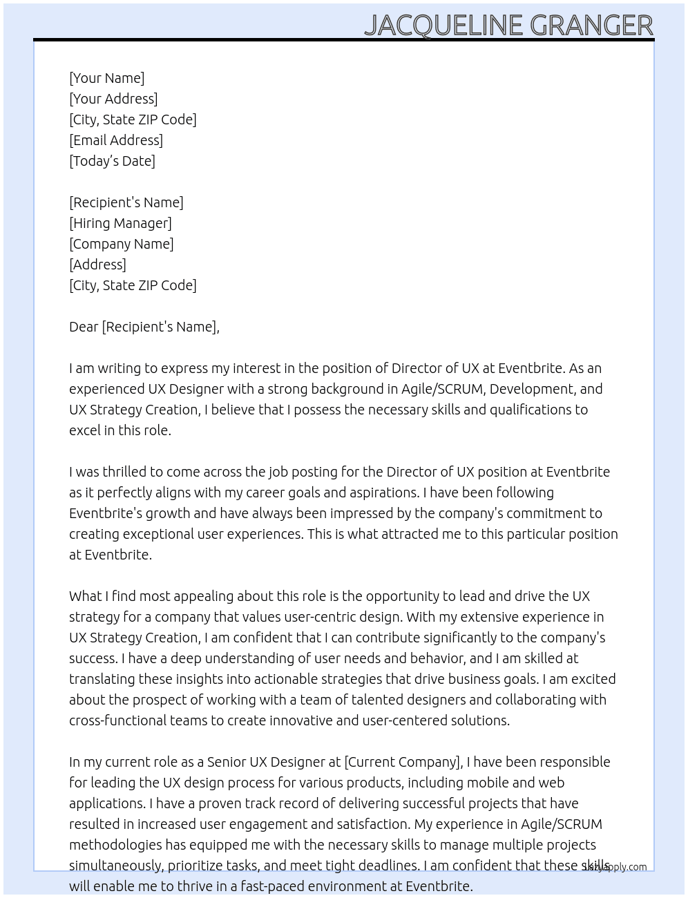 Director of UX At eventbrite Cover Letter