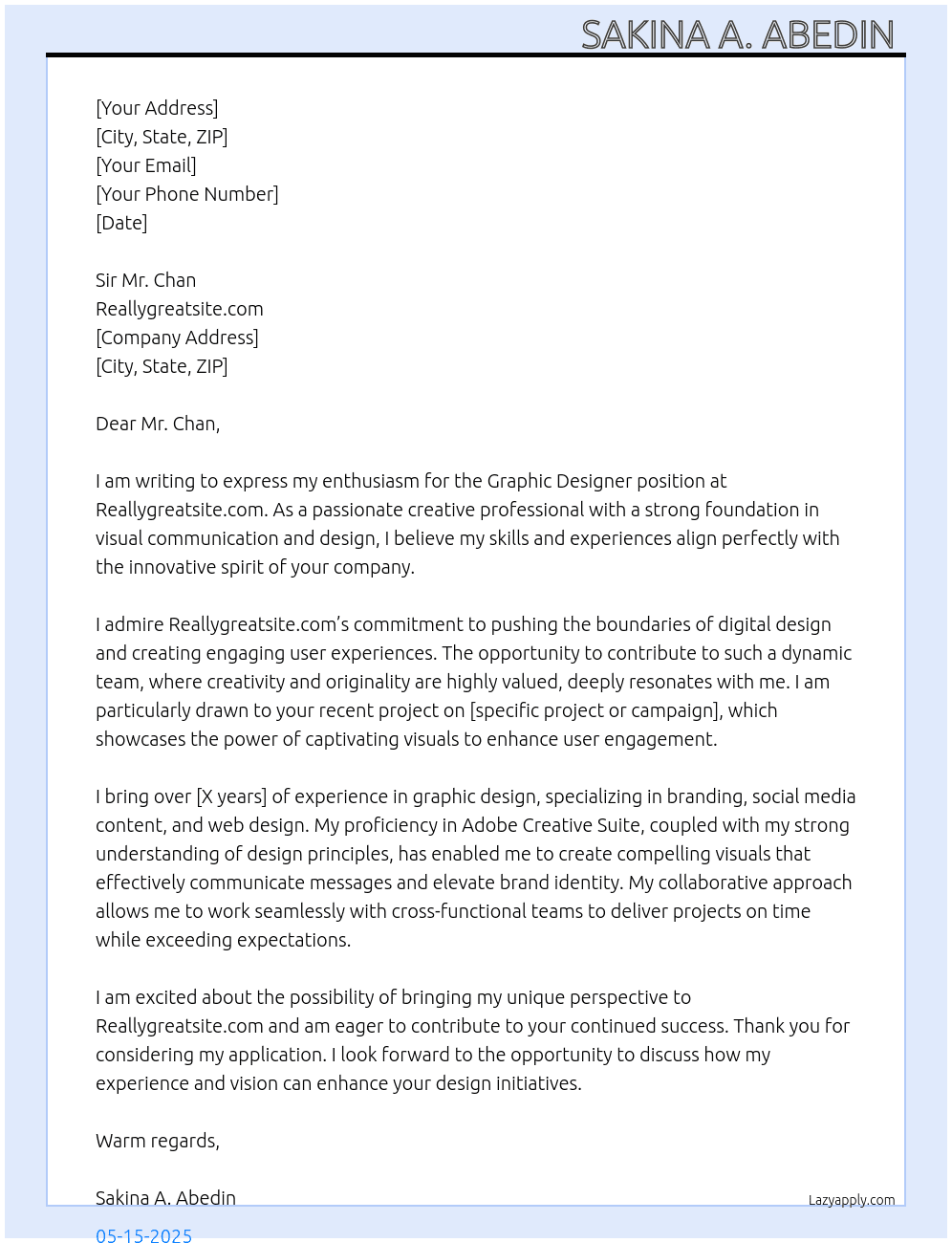 Graphic Designer  At Reallygreatsite.com  Cover Letter