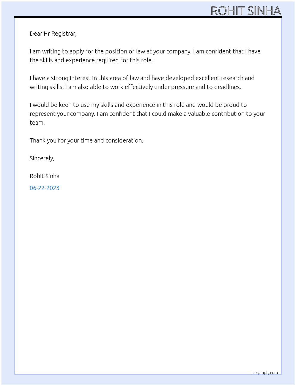 law  At any company Cover Letter