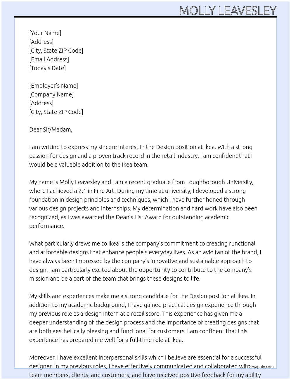 Design At Ikea Cover Letter