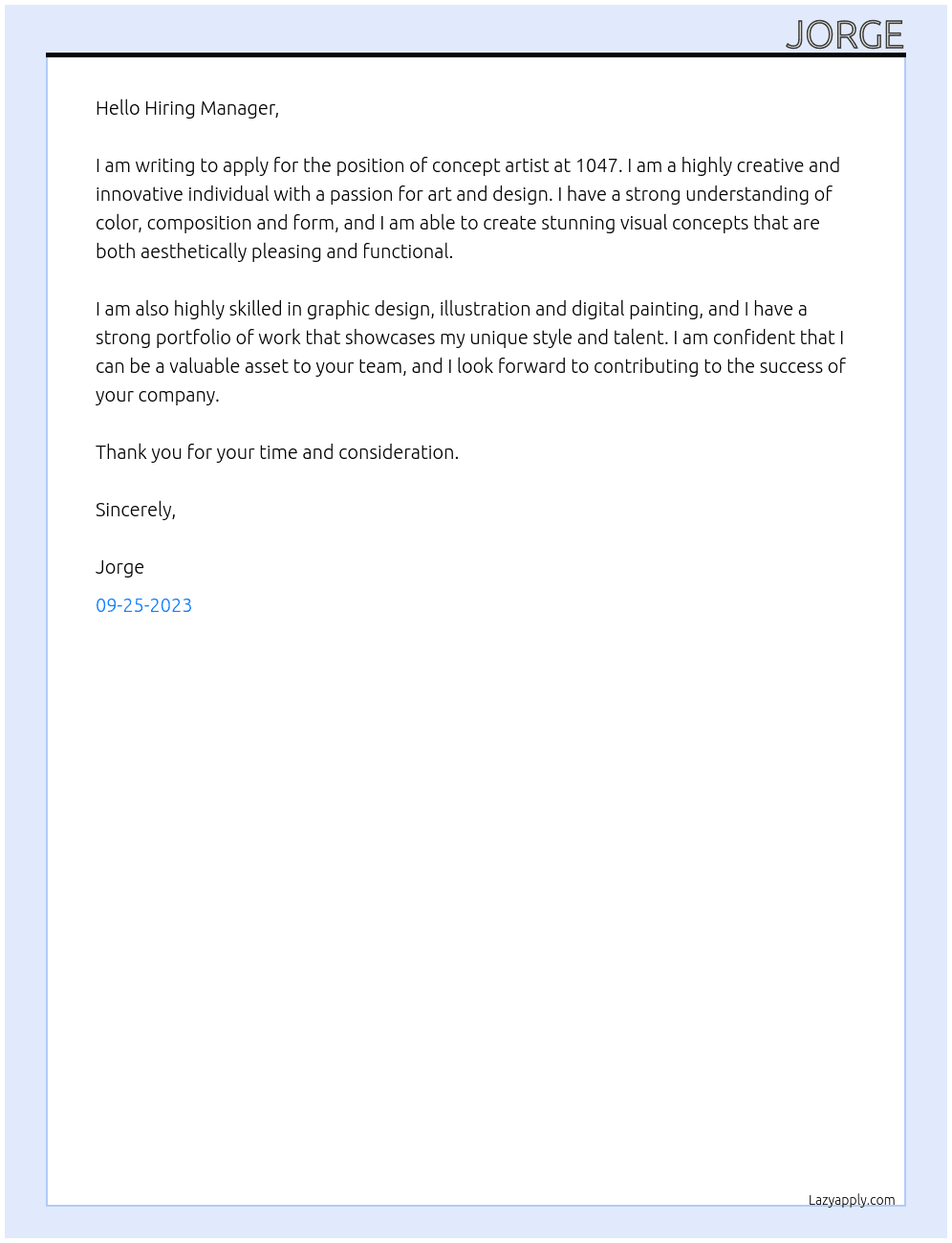 concept artist At 1047 Cover Letter
