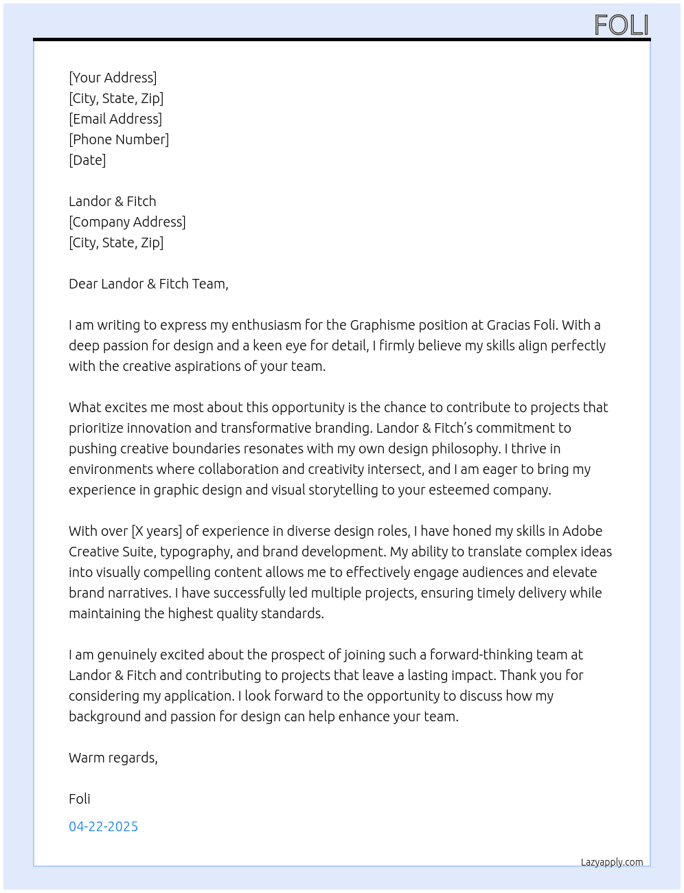 graphisme At GRACIAS foli Cover Letter