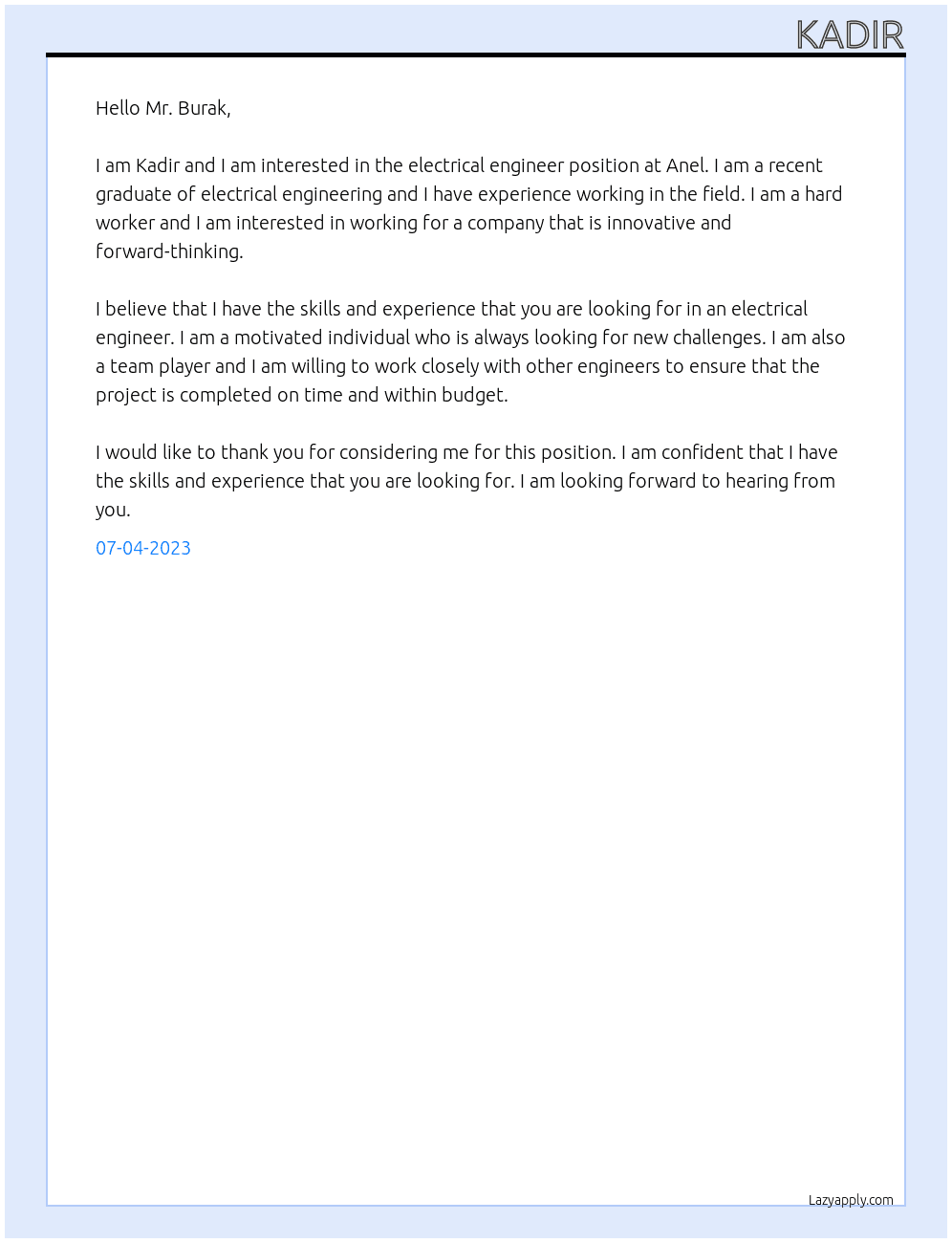 Electrical Engineer At anel Cover Letter