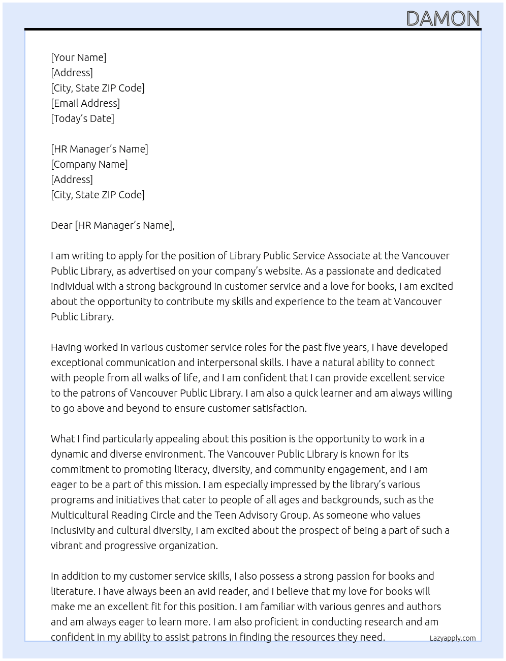 Library Public Service Associate At Vancouver Public Library Cover Letter