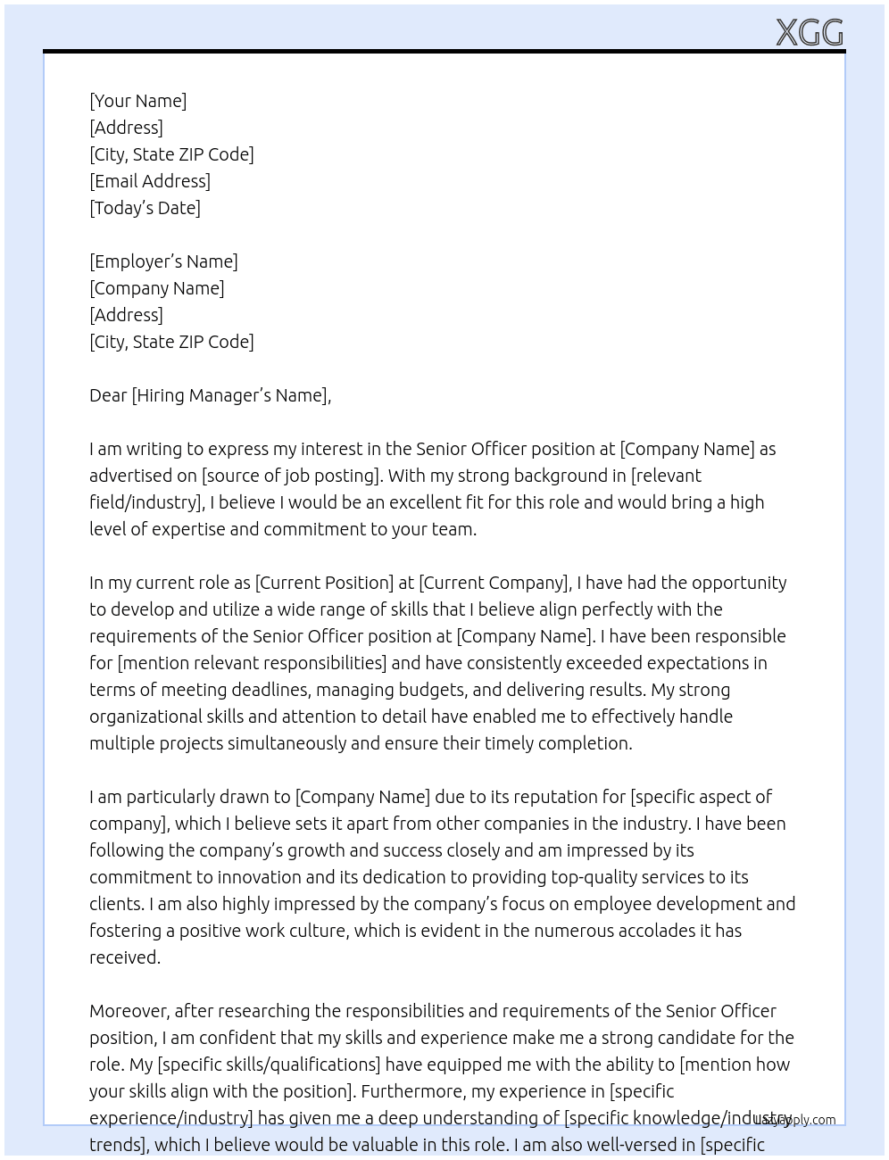 Senior officer  At Sd Cover Letter