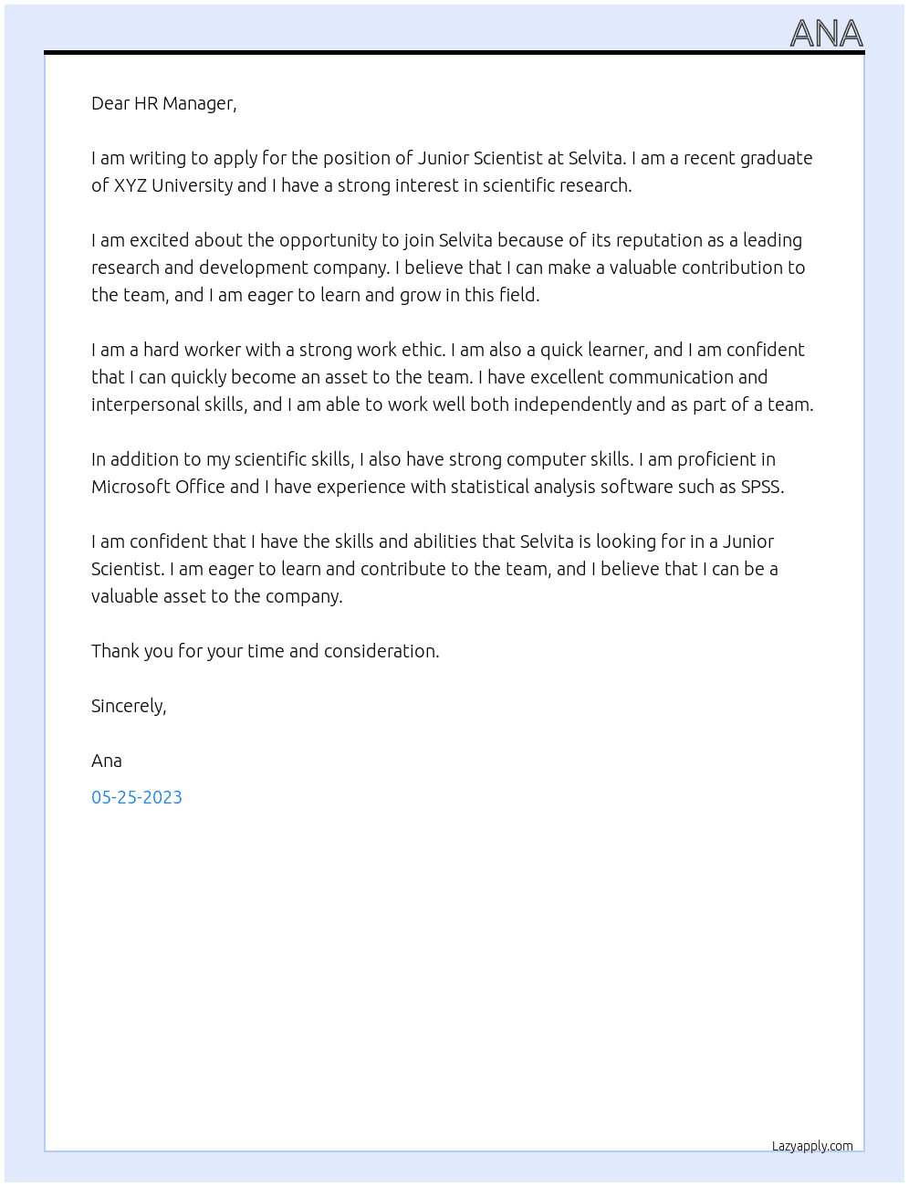 junior scientist At Selvita Cover Letter