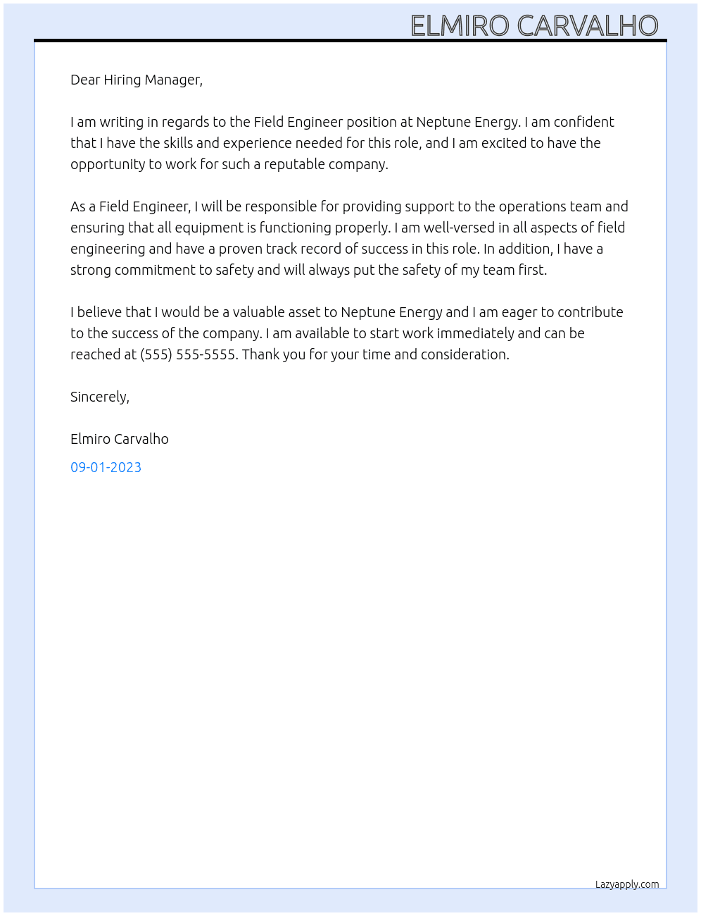 Field Enginneer At Neptune Energy Cover Letter