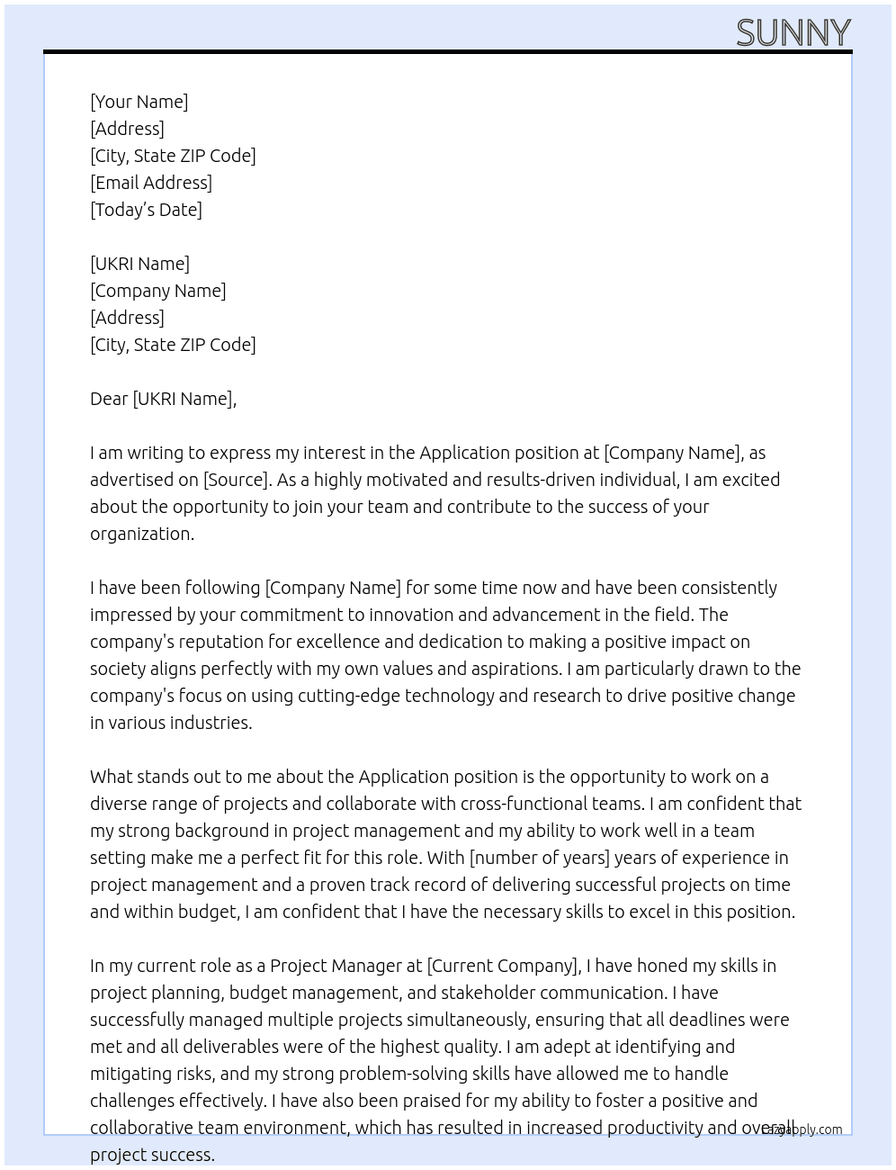 Application  At UKRI Cover Letter