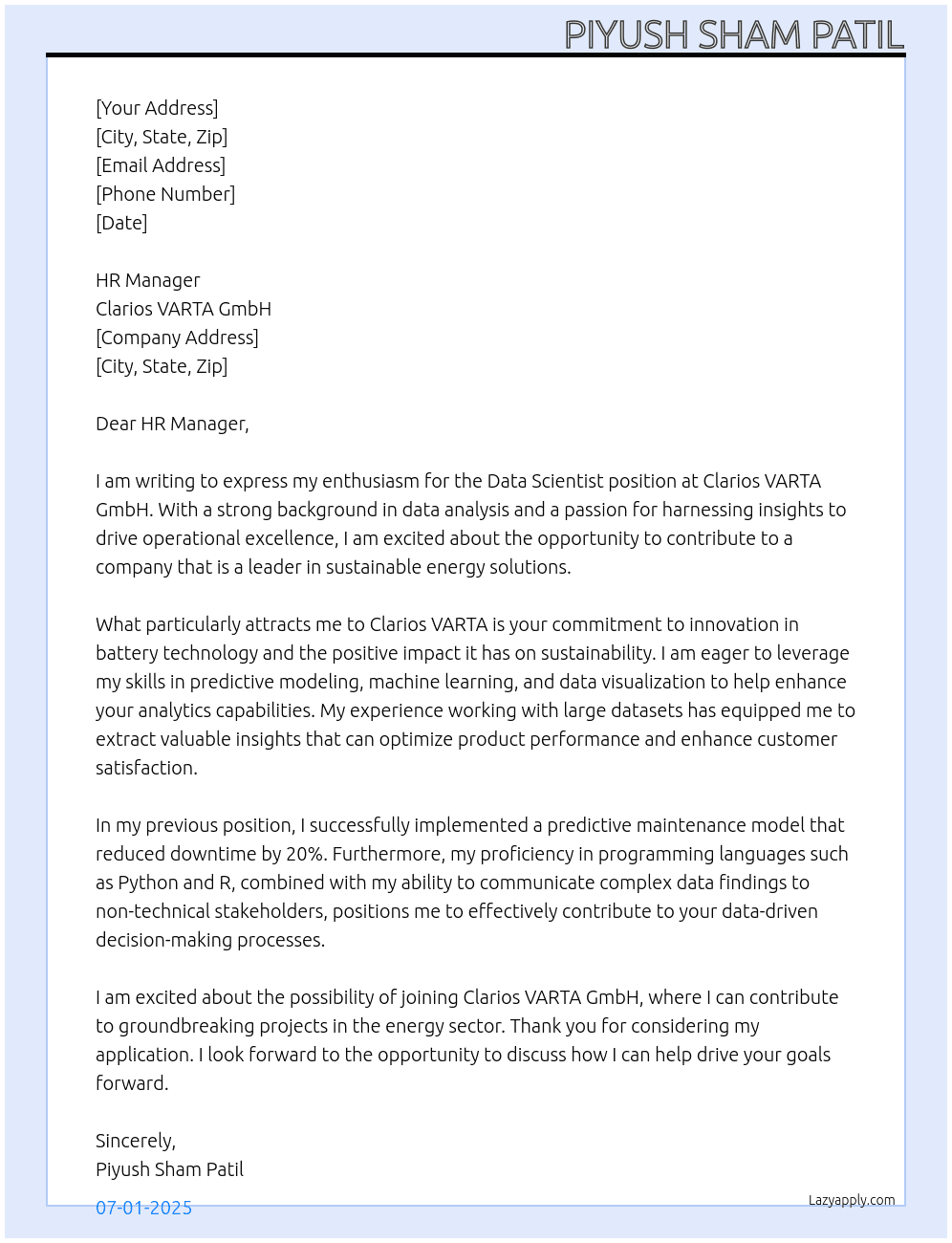 Cover letter for data scintist - LazyApply