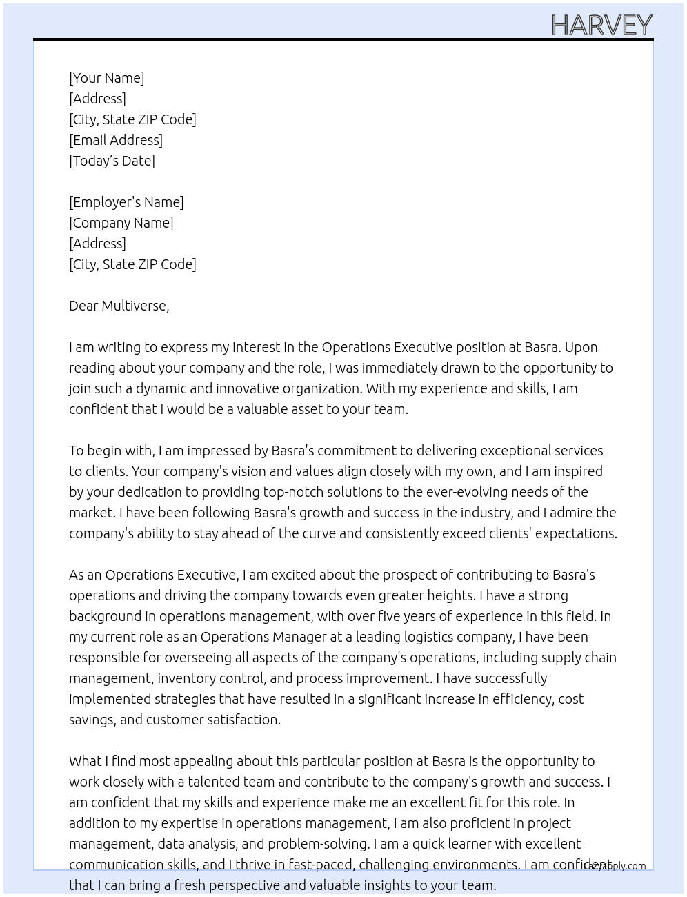 Operations Executive At Basra Cover Letter