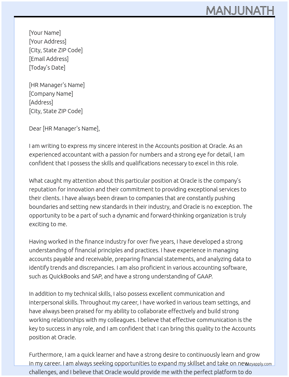 Accounts At Oracle Cover Letter