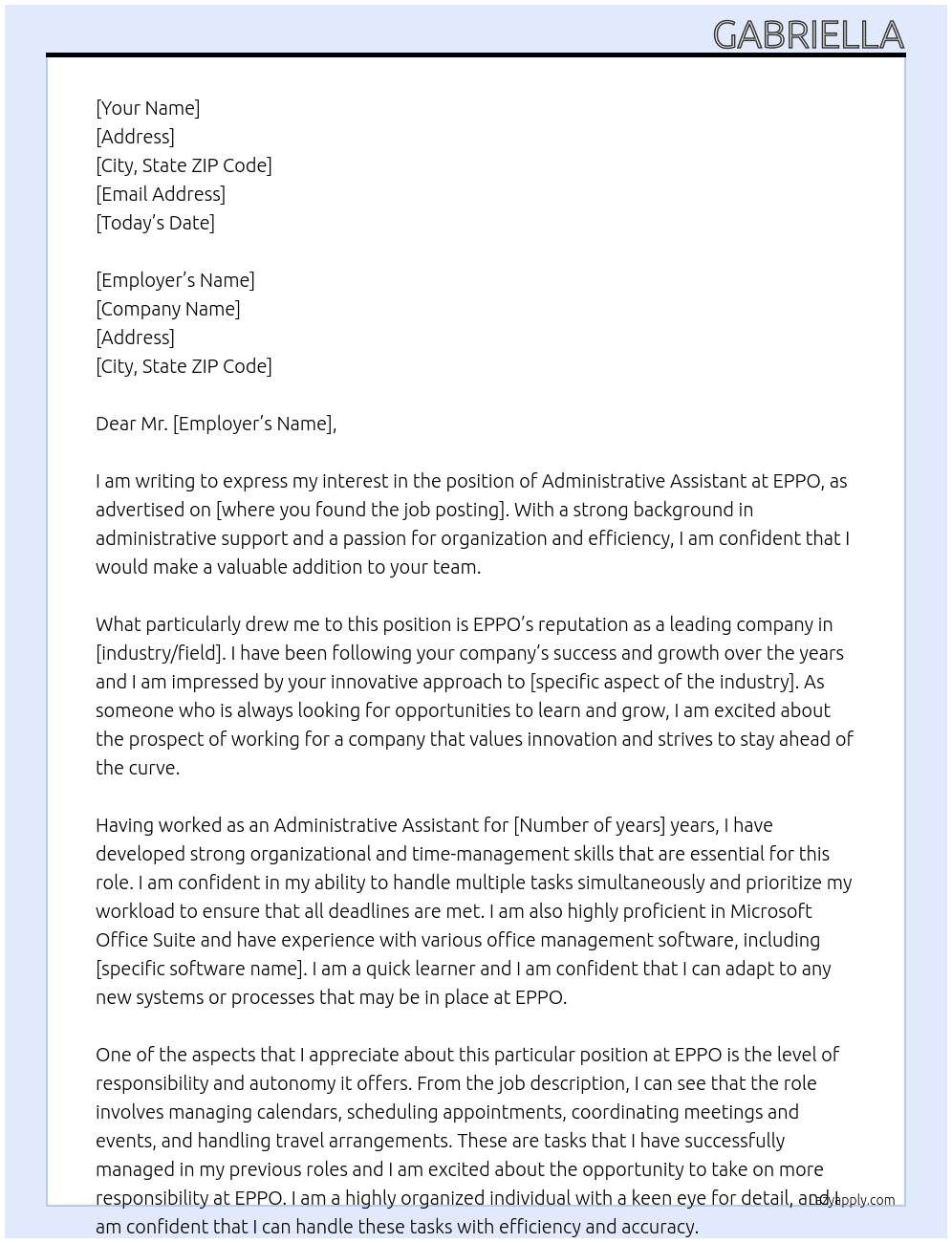 Administrative assistamt At EPPO Cover Letter