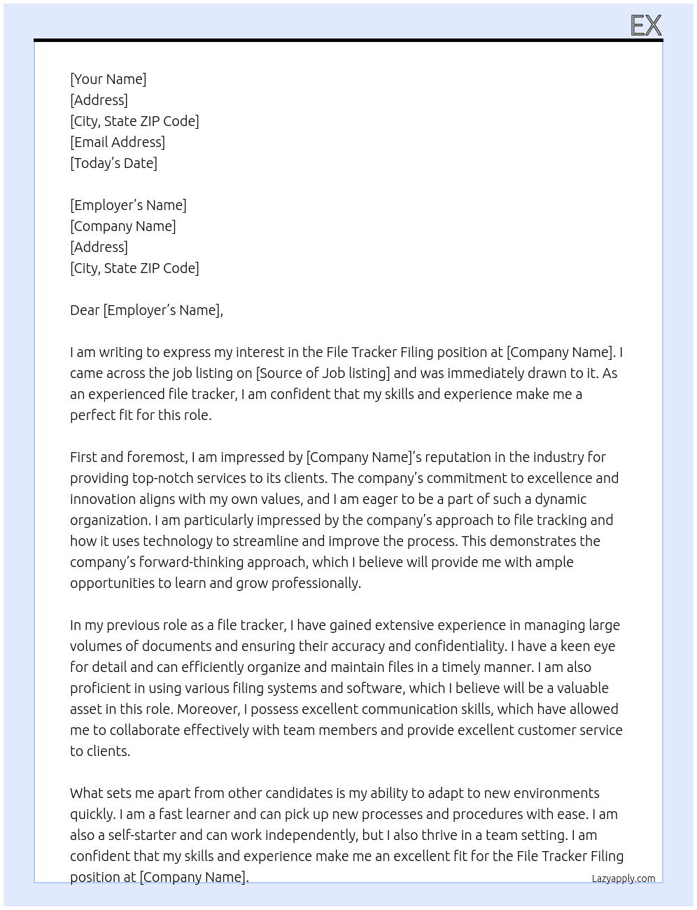 File tracker filing At nsw Cover Letter